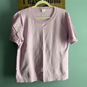 J. Crew Light Purple Lilac Knit Top Eyelet Puff Sleeve